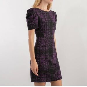 Tibi Grunge Goth Office Punk Puff Sleeve Plaid Snakeskin Print Mini Dress